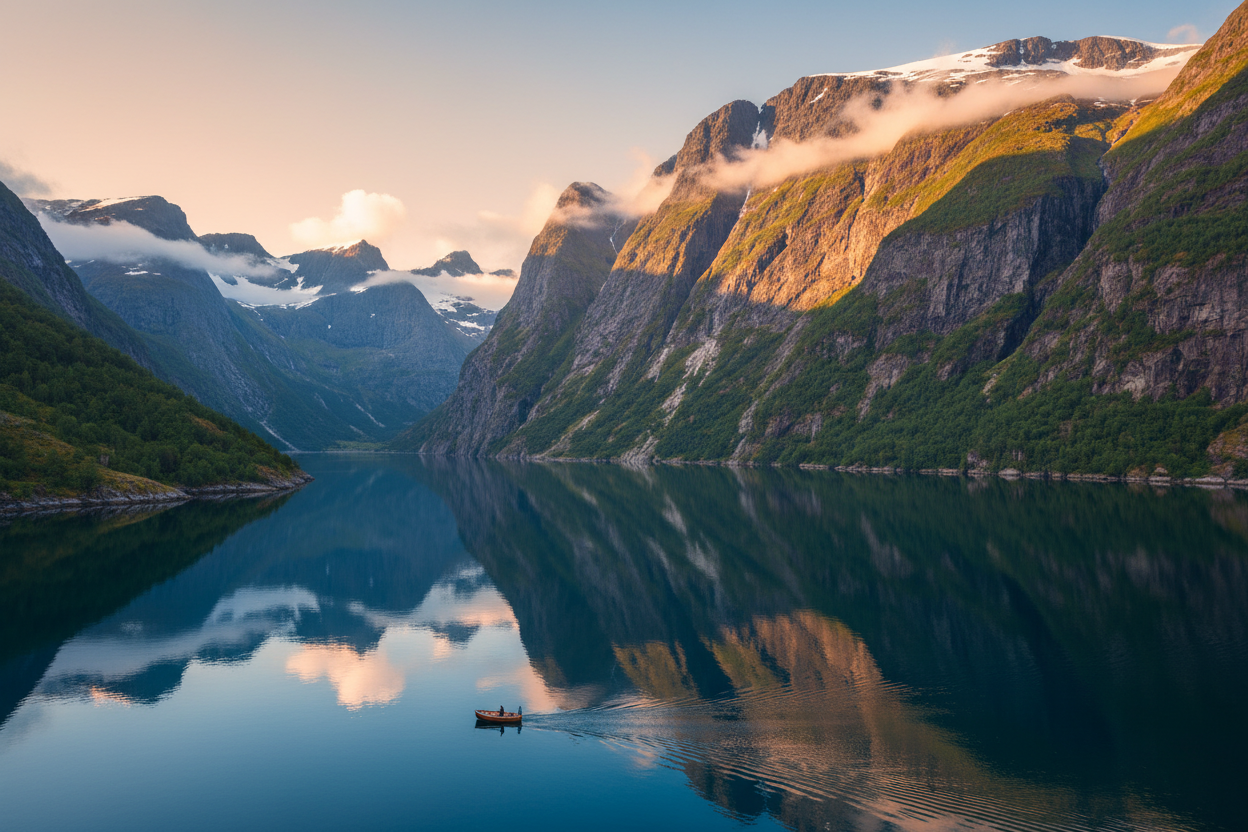 can you make a picture with mountains and fjords from a place in norway?